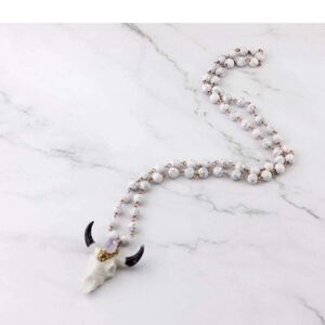 White and Gold Beaded Necklace with Skull Pendant- CUSTOM